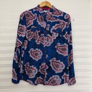 Rock 47 by Wrangler Womens Blue Paisley Animal Print Western Snap Shirt Medium
